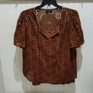 Lane Bryant Brown Puff Sleeve Blouse with Tie Front